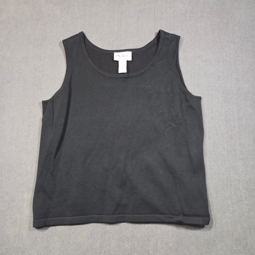 Linea Louis Dell'Olio Knit Tank Top Womens XL Black Scoop Neck Sleeveless Shell